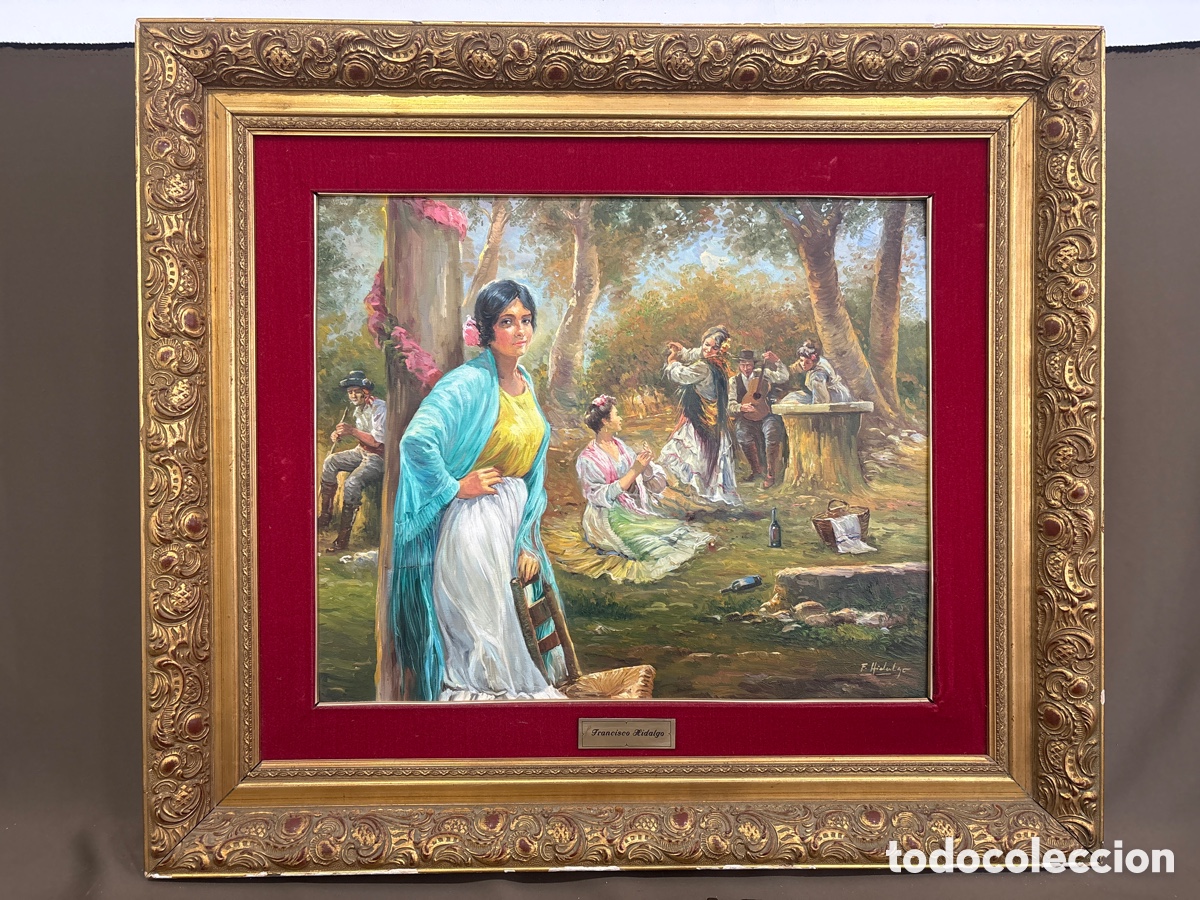 Kunst: Pintura Francisco hidalgo,fiesta flamenca en la naturaleza*ver fotos*pintor sevillano