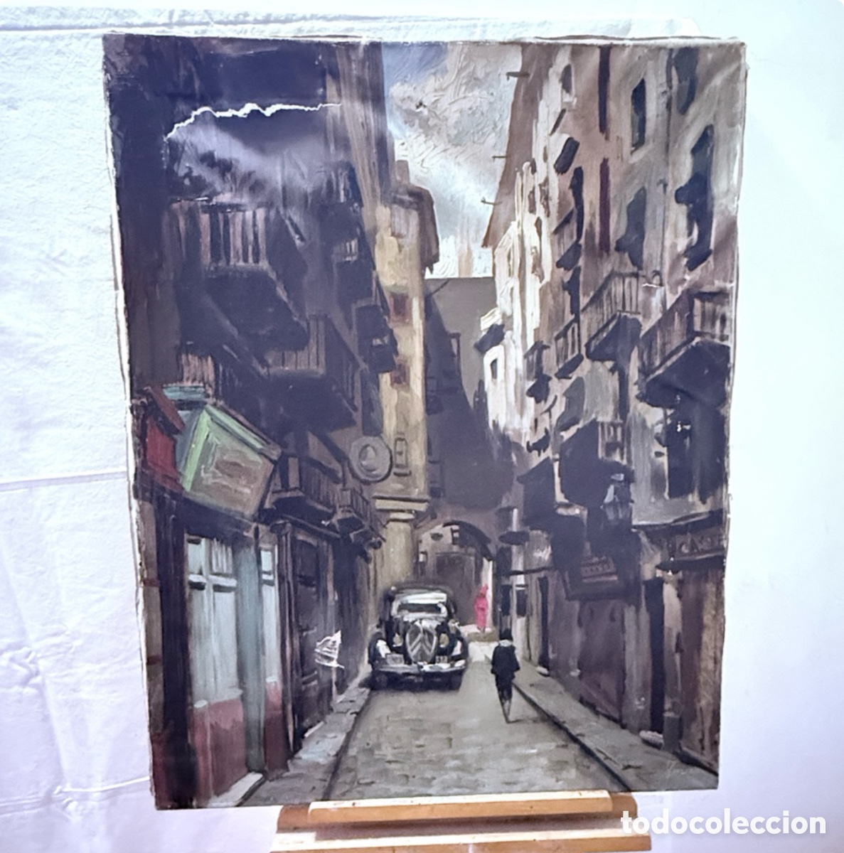 Kunst: &Oacute;leo sobre lienzo escena urbana firmada grandes dimensiones siglo XX