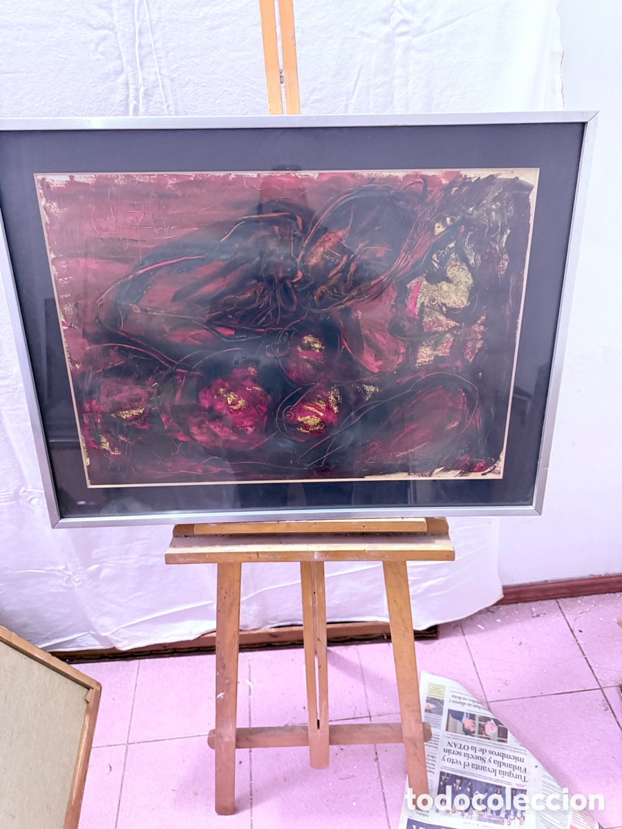 Arte: &Oacute;leo sobre papel composici&oacute;n abstracta enmarcada gran formato t&eacute;cnica expresiva