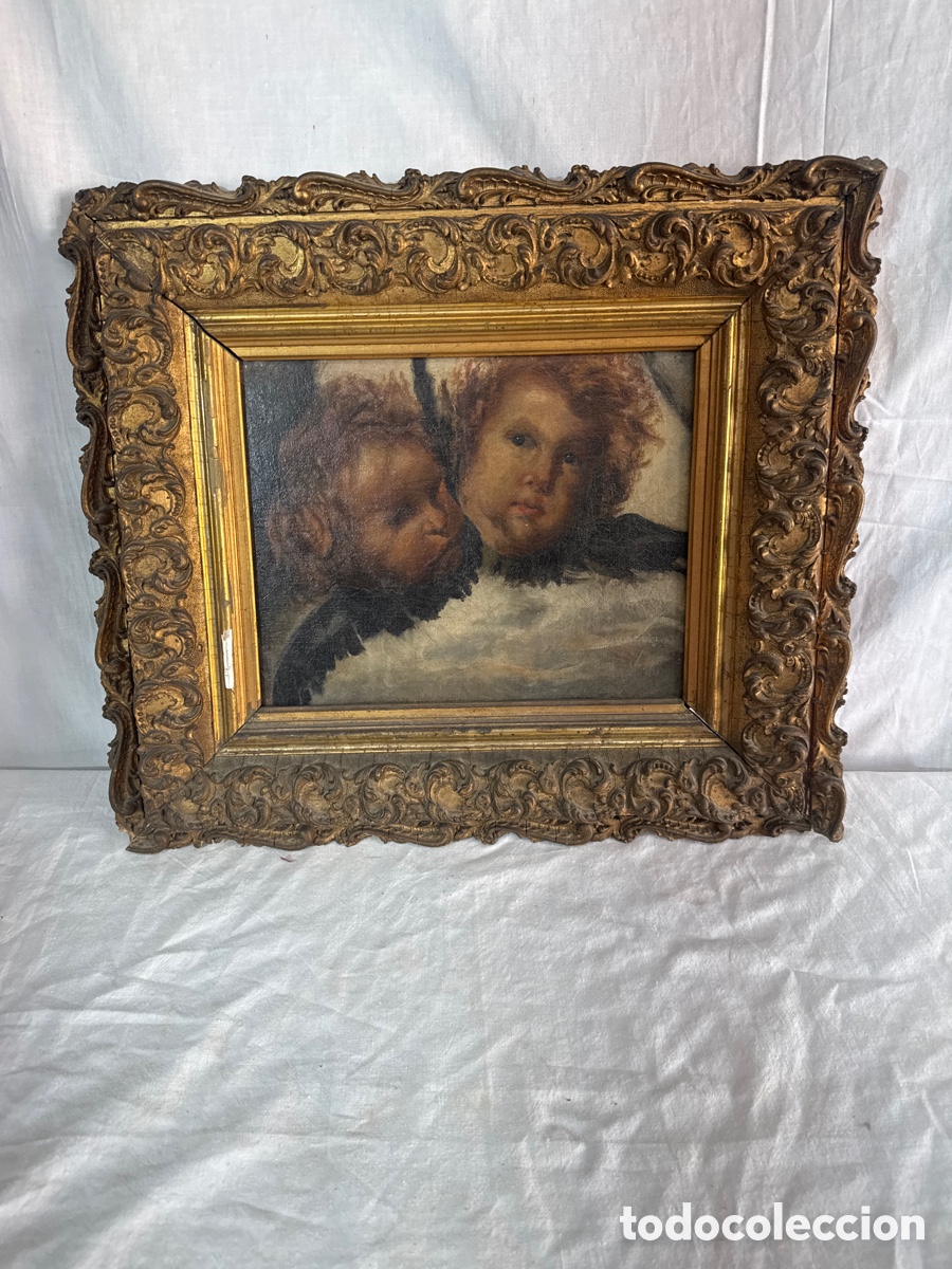 Arte: &Oacute;leo sobre lienzo, angelotes s XIX