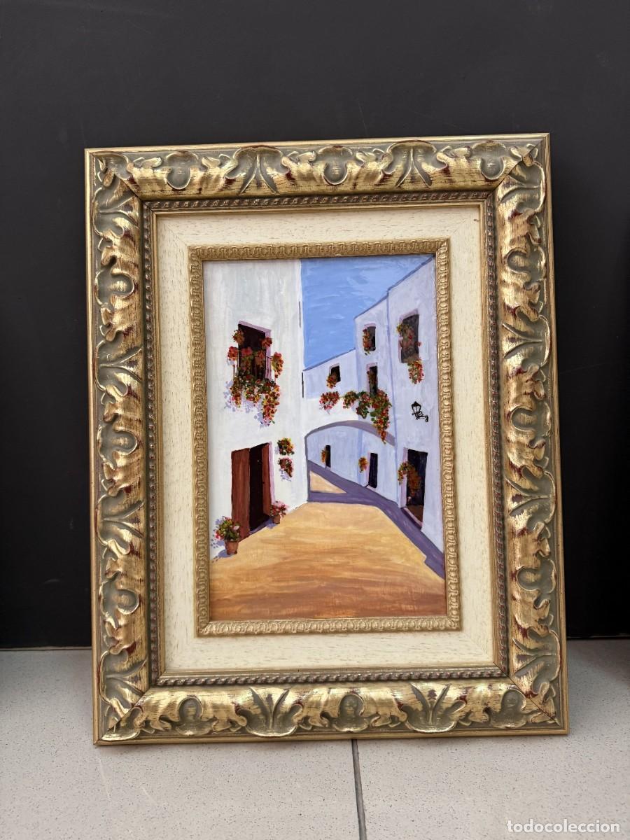 Arte: Cuadro paisaje 2 enmarcado pintado al &oacute;leo, sobre placa de esta&ntilde;o