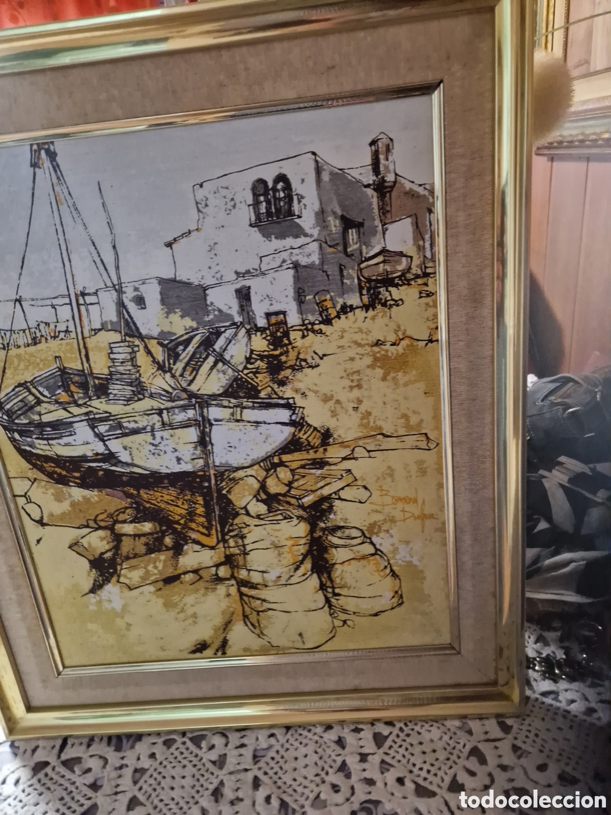 Arte: Puerto con barca Bernardo dufour - Foto 1
