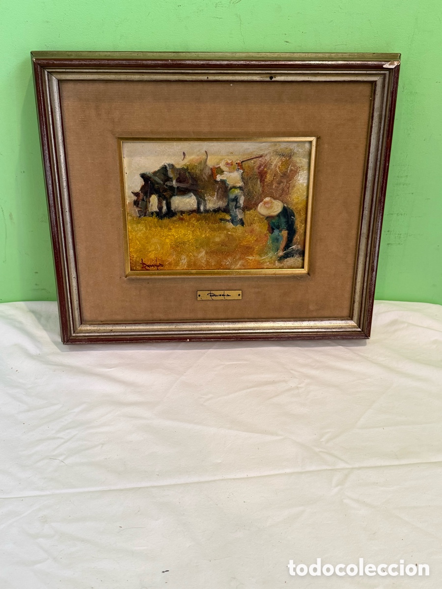 Arte: Ram&oacute;n Poveda Ibars (Sabadell 1936) &oacute;leo tablex escena rural Ribera de Card&oacute;s firmado y enmarcado