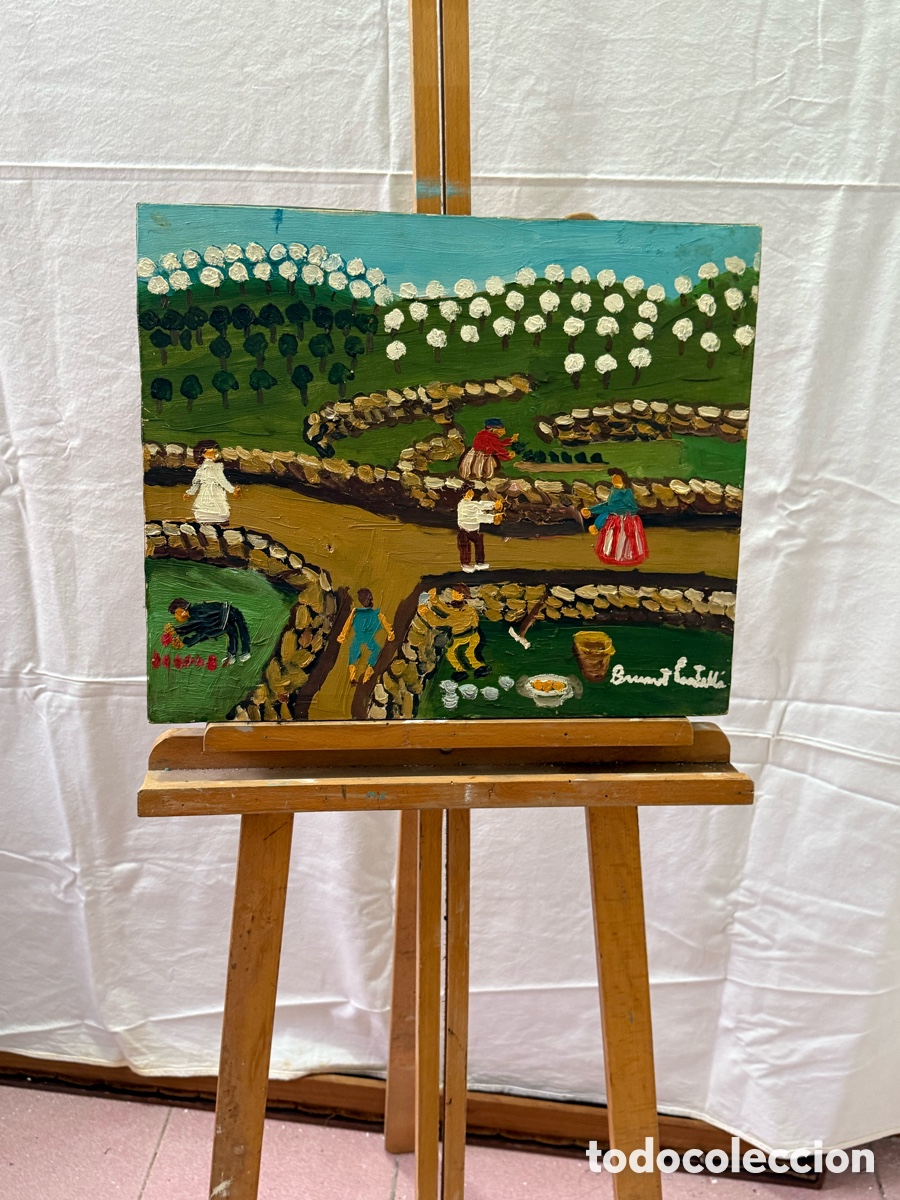 Arte: Brunet Castell&agrave; &oacute;leo escena rural costumbrista paisaje catal&aacute;n firmado