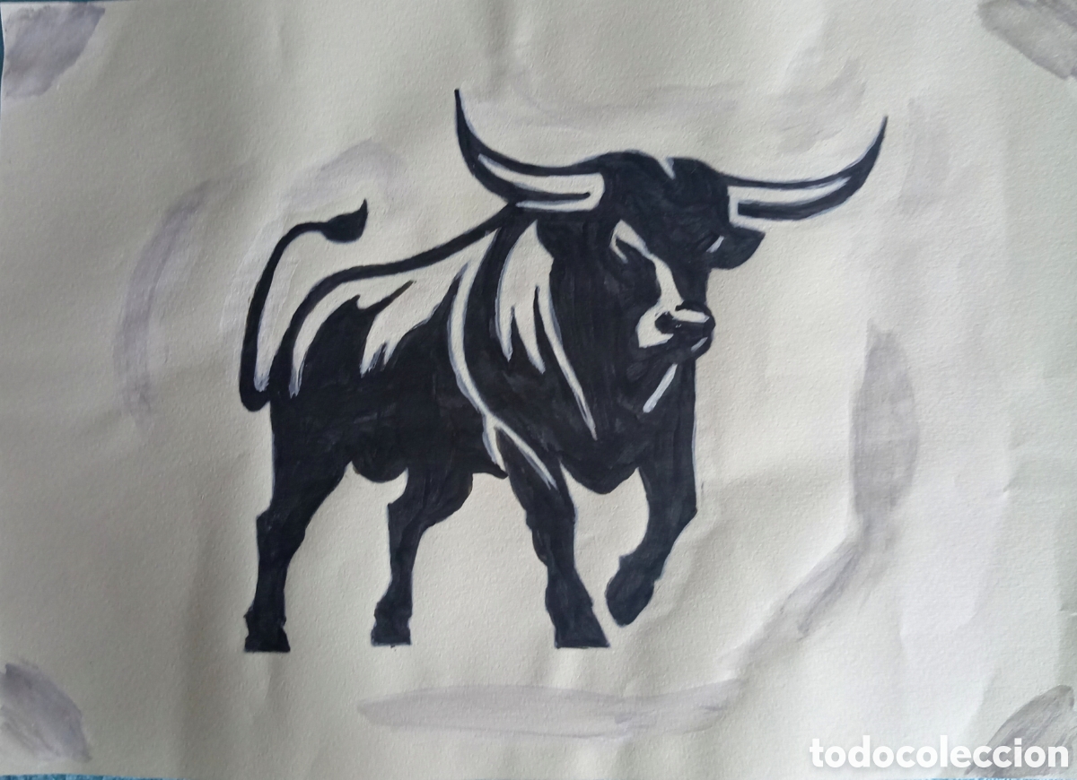 Arte: Original pintura Toro trazos (10) (t&eacute;cnica mixta) acuarela y acr&iacute;lico sobre papel 29,2cm x 21cm...