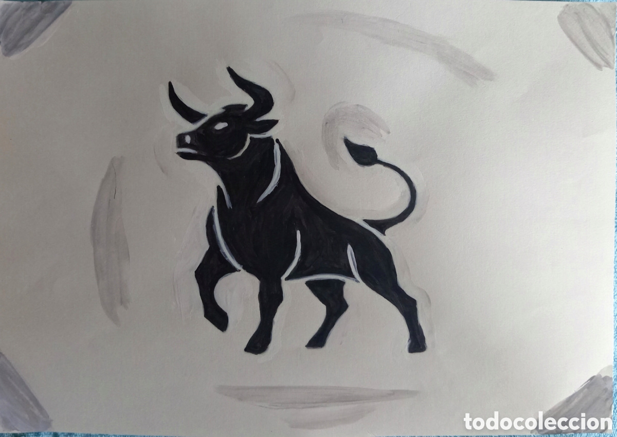 Arte: Original pintura Toro trazos (13) (t&eacute;cnica mixta) acuarela y acr&iacute;lico sobre papel 30,5cm x 21,5cm...