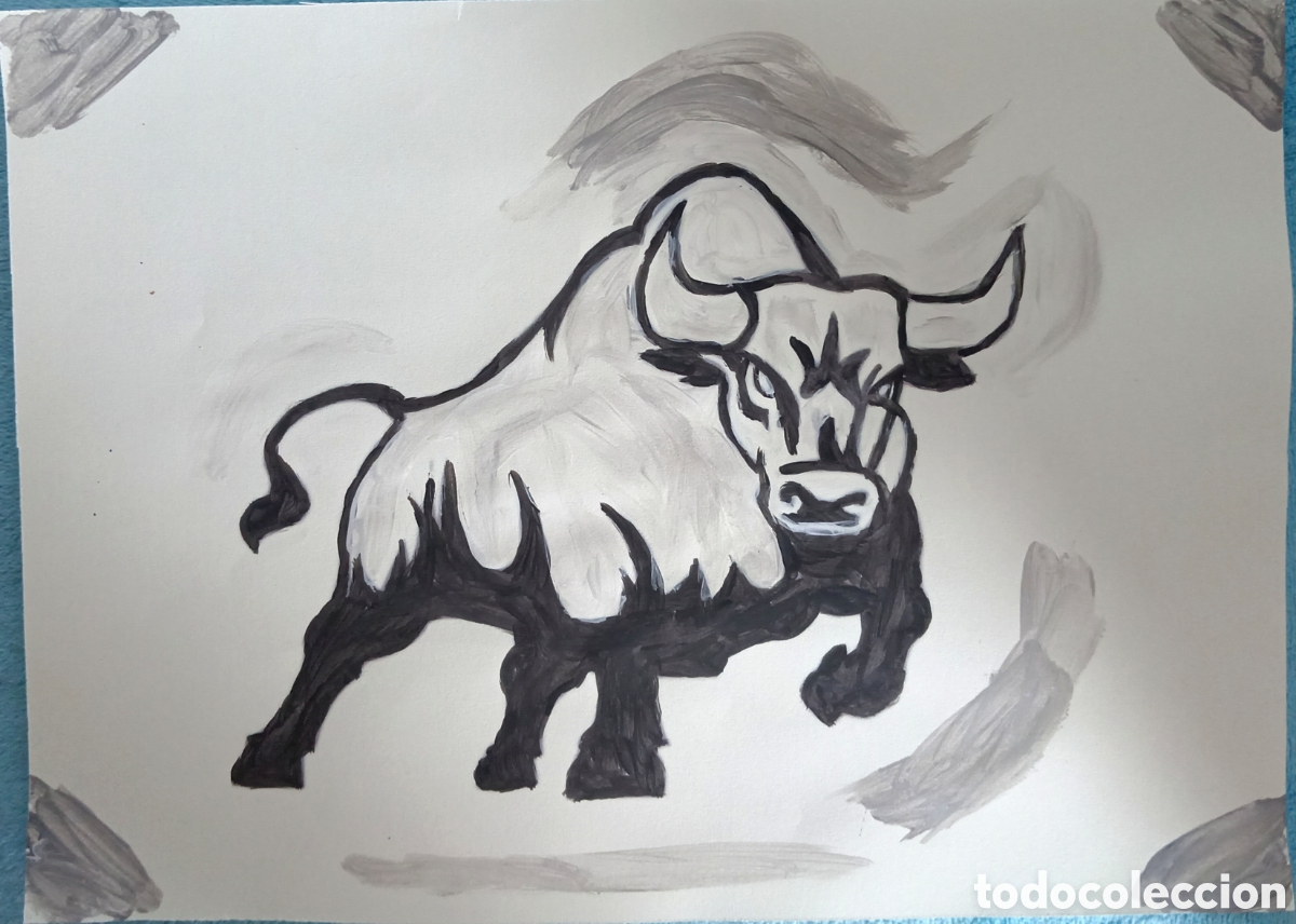 Arte: Original pintura Toro trazos (15) (t&eacute;cnica mixta) acuarela y acr&iacute;lico sobre papel 30,5cm x 21,5cm. M