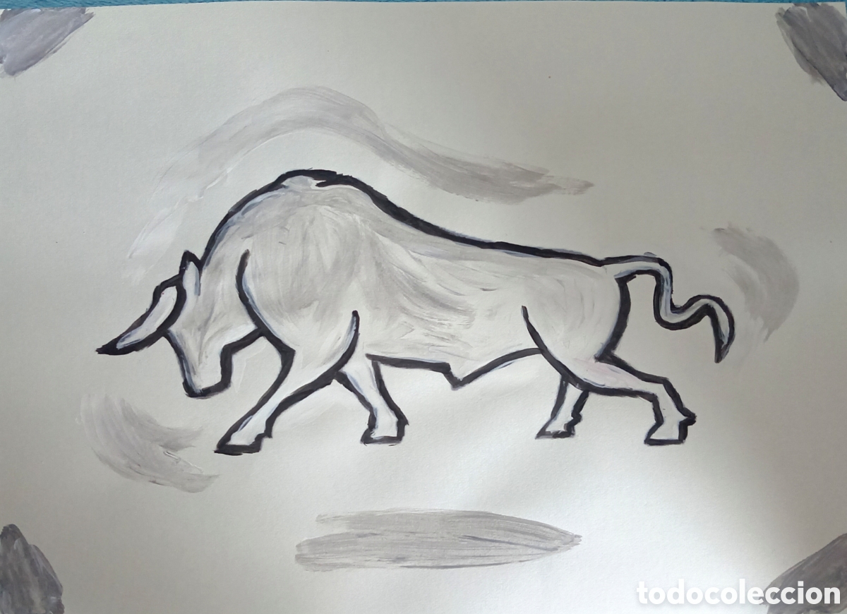 Arte: Original pintura Toro trazos (16) (t&eacute;cnica mixta) acuarela y acr&iacute;lico sobre papel 30,5cm x 21,5cm...
