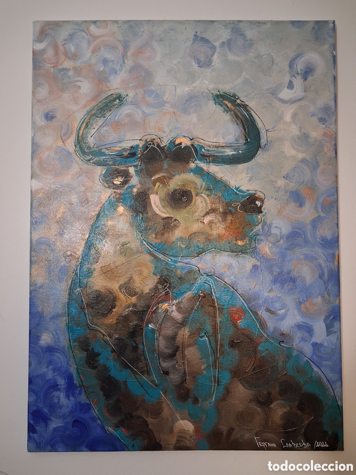 Arte: Cuadro ,,Blue Bull&rdquo; Toro azul