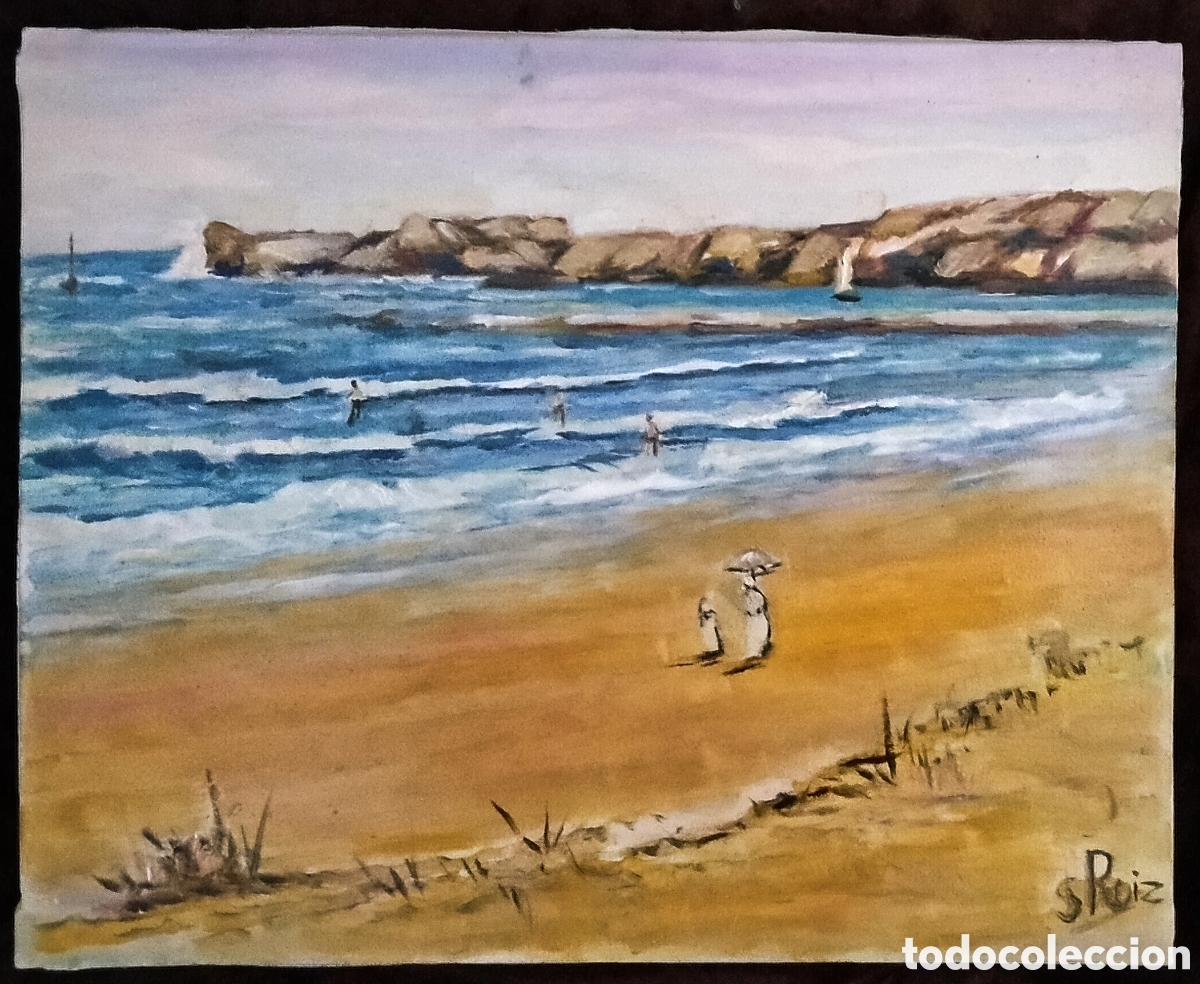 Arte: &Oacute;LEO s. LIENZO / (IMPRESIONISMO). *VISTA DE LA PLAYA*. FDO.: S. RUIZ. INSPIRADO en SOROLLA