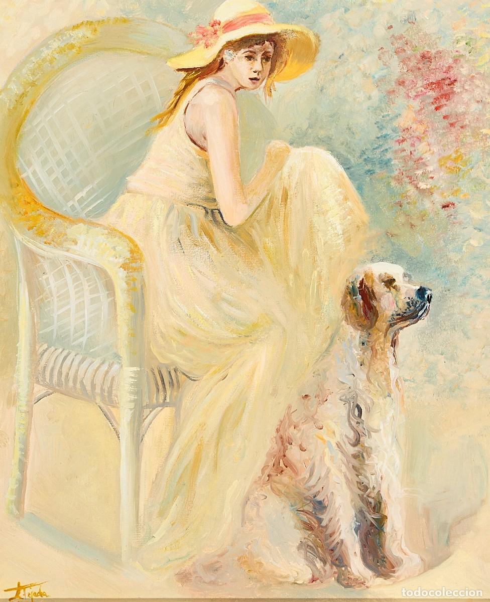 Arte: JOVEN POSANDO CON PERRO FIRMADO - Foto 1