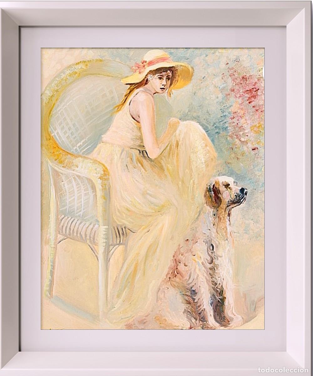 Arte: JOVEN POSANDO CON PERRO FIRMADO - Foto 2