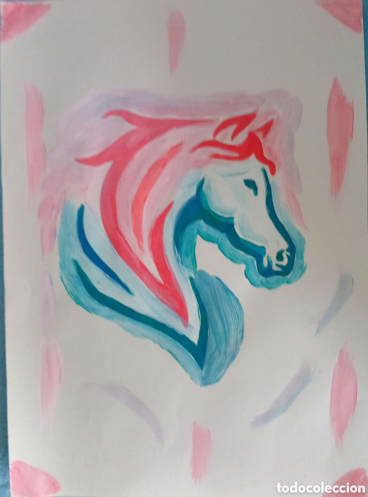 Arte: Original pintura caballo trazos (3) (t&eacute;cnica mixta) acuarela y acr&iacute;lico sobre papel 30,5cm x 21,5cm.