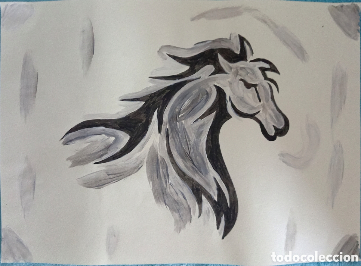 Arte: Original pintura caballo trazos (4) (t&eacute;cnica mixta) acuarela y acr&iacute;lico sobre papel 29,2cm x 21cm...