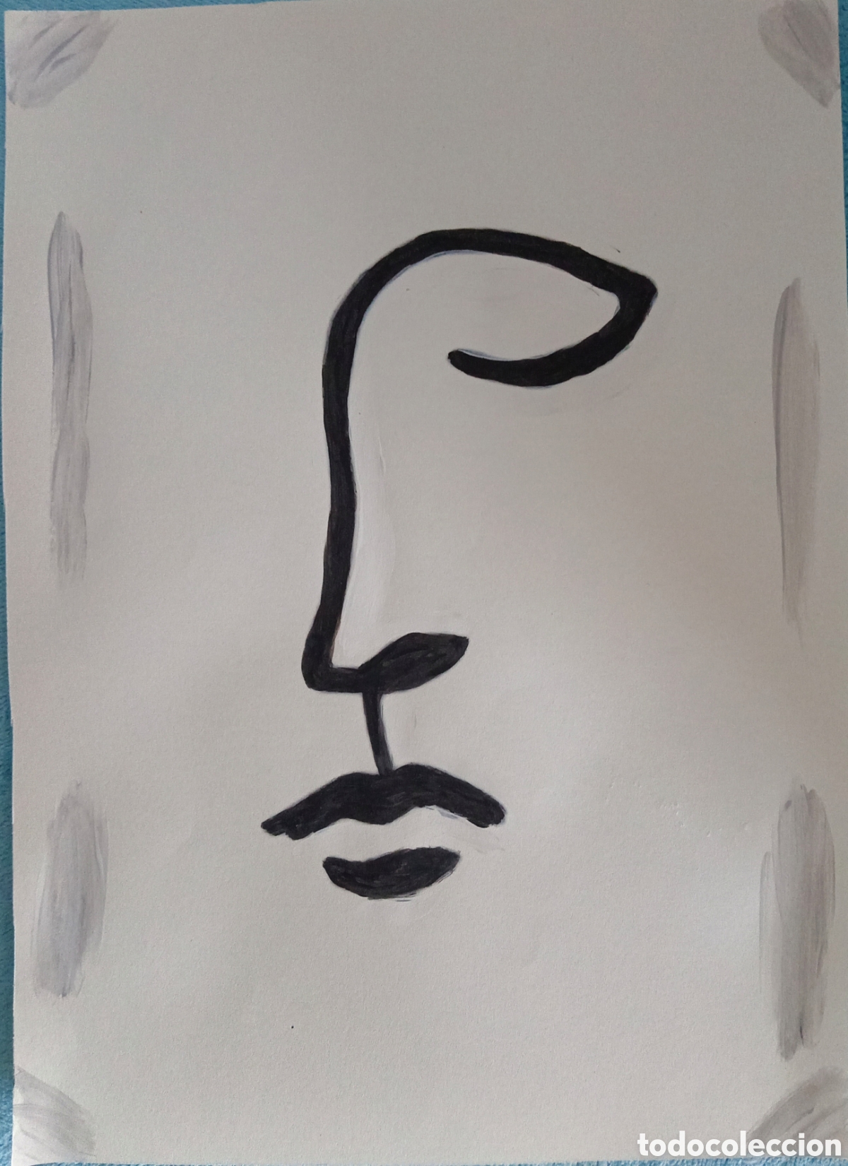 Arte: Original pintura cara rasgos linea (1) (t&eacute;cnica mixta) acuarela y acr&iacute;lico sobre papel 30,5cmx21,5cm