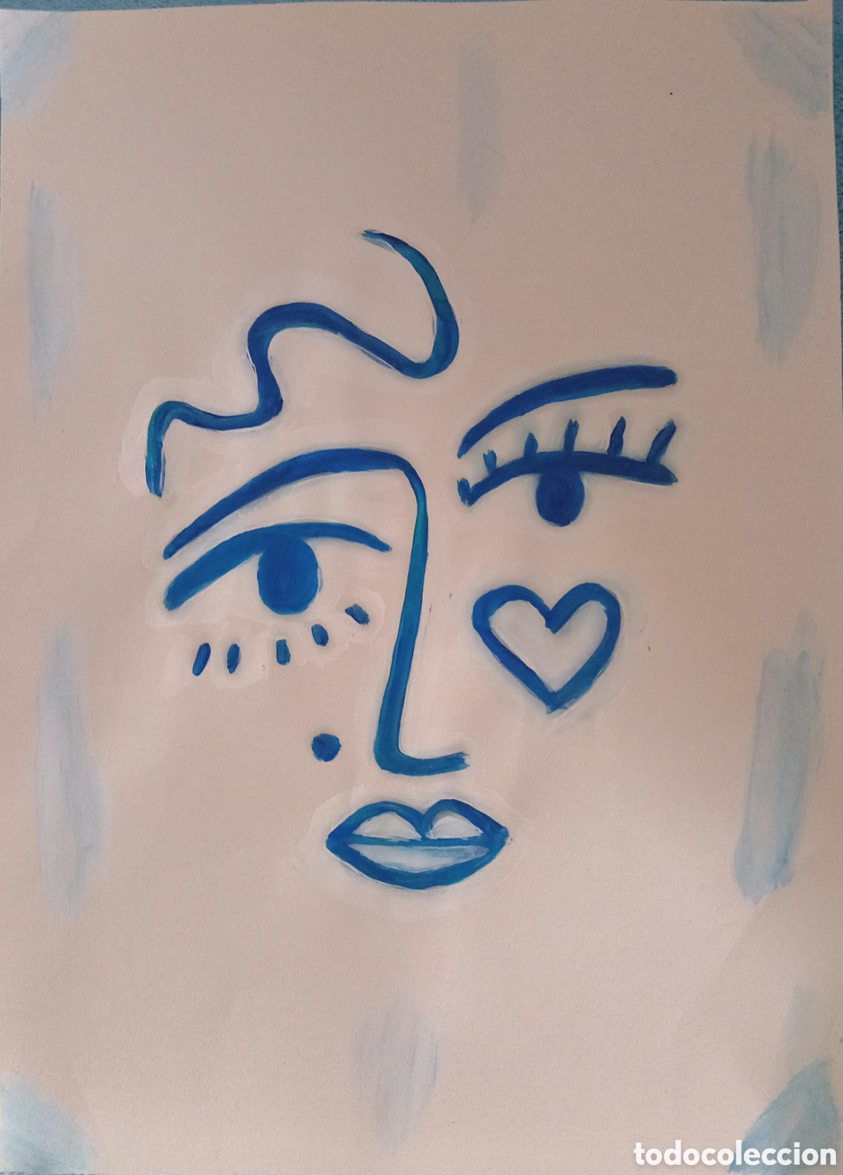 Arte: Original pintura cara abstracta (1) (t&eacute;cnica mixta) acuarela y acr&iacute;lico sobre papel 30,5cm x 21,5cm.