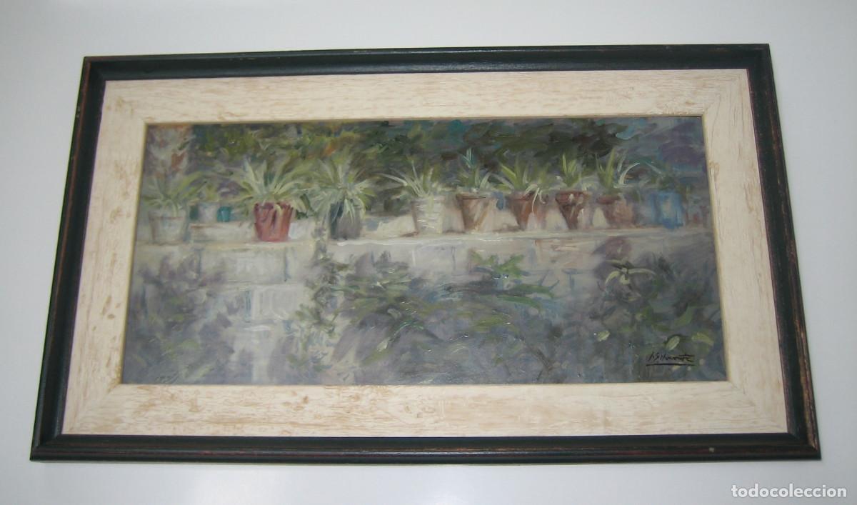 Arte: MACETAS DE CINTAS EN EL PATIO DE LA CASA DEL CABEZO DE TORRES, MURCIA. DEL PINTOR JES&Uacute;S SILVENTE.