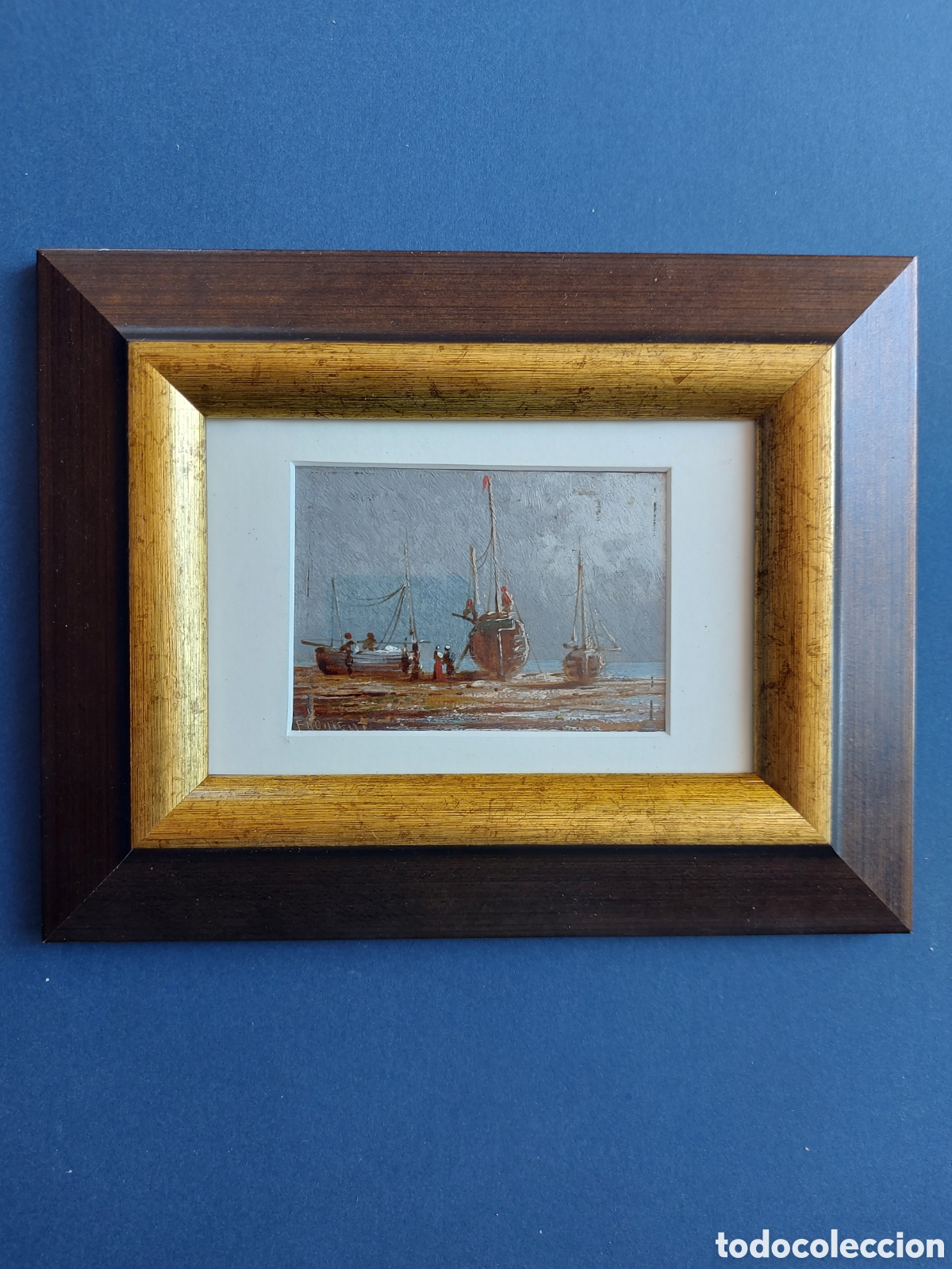 Arte: FROMFIR &rdquo;BARCOS DE PESCADORES EN LA PLAYA&rdquo; OLEO EPOCA