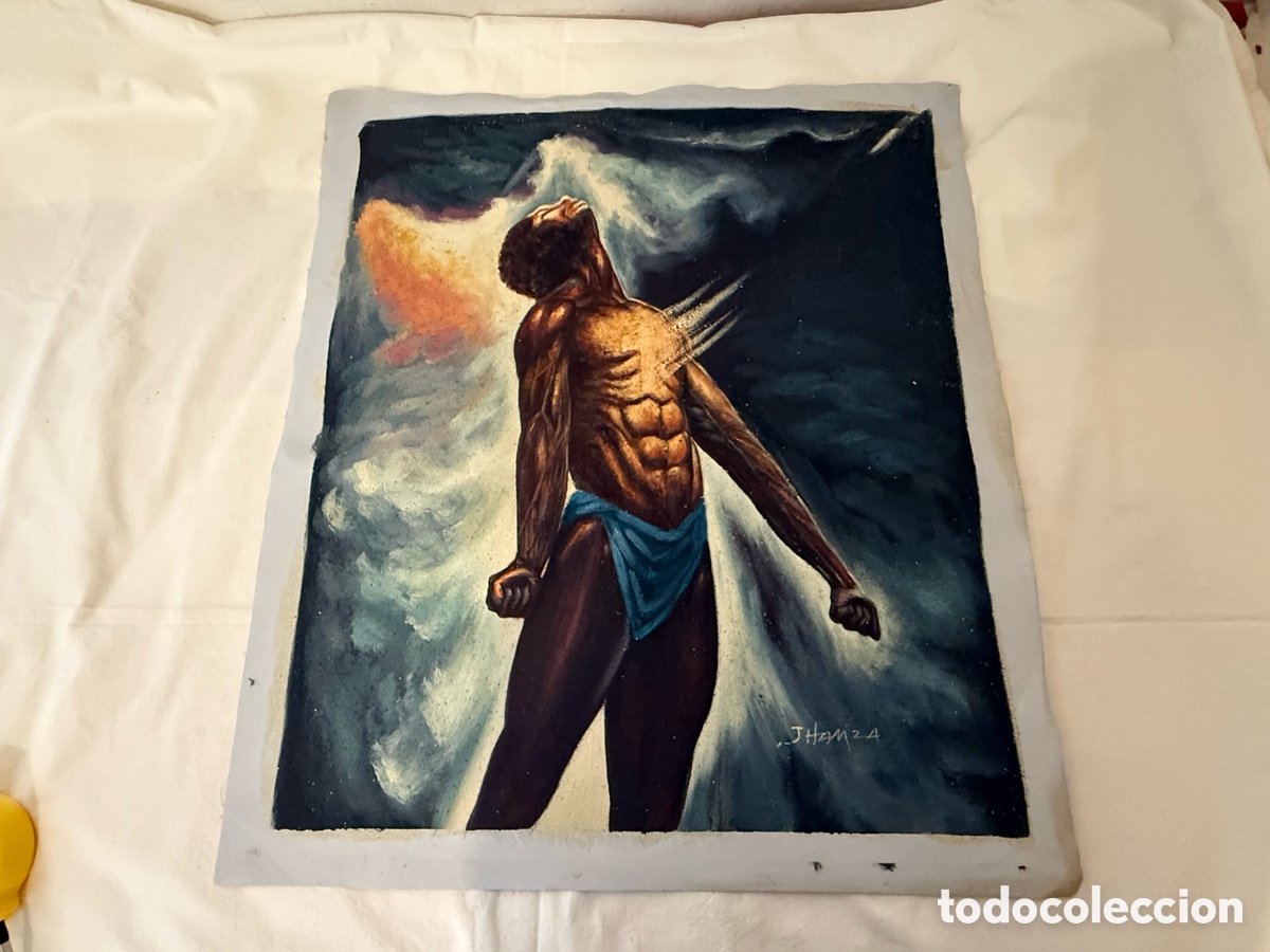 Arte: Pintura sobre lienzo decorativa arte afroamericano Dios est&aacute; en m&iacute; estilo WAK 70x60 cm