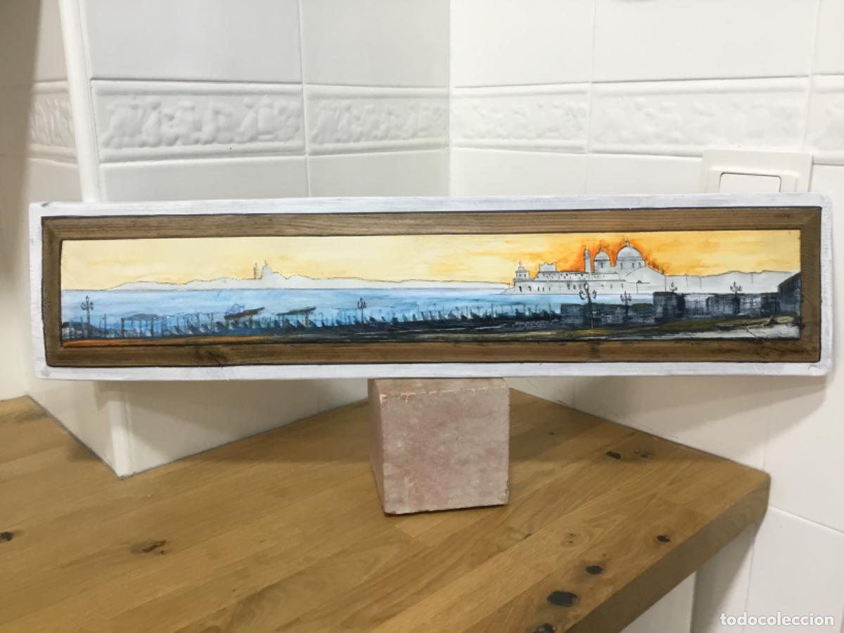 Arte: Gran canal Venecia. Acr&iacute;lico sobre cuarter&oacute;n de madera estucada antigua.