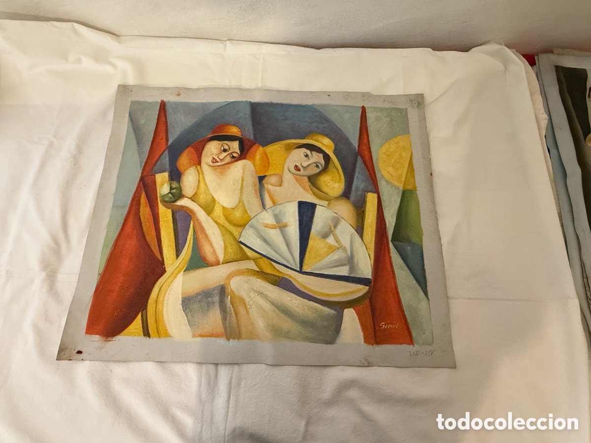 Arte: Pintura sobre lienzo decorativa figuras femeninas estilo cubista moderno 70x60 cm