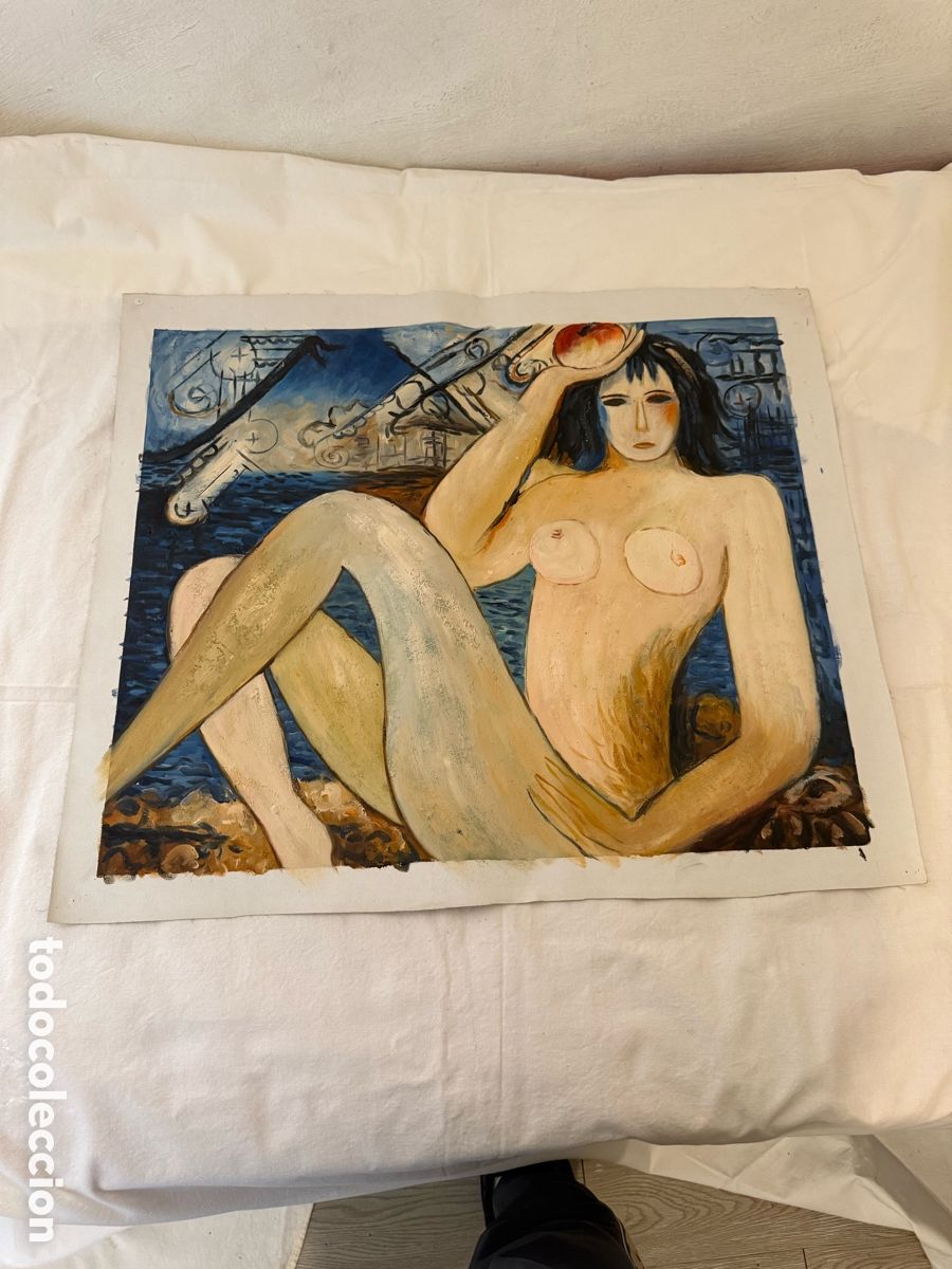 Arte: Pintura sobre lienzo desnudo femenino estilo moderno composici&oacute;n art&iacute;stica 70x60 cm