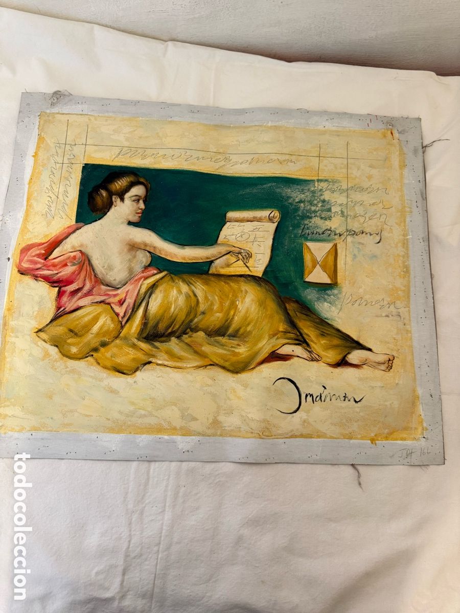 Arte: Pintura sobre lienzo figura femenina recostada estilo cl&aacute;sico moderno 70x60 cm firmada