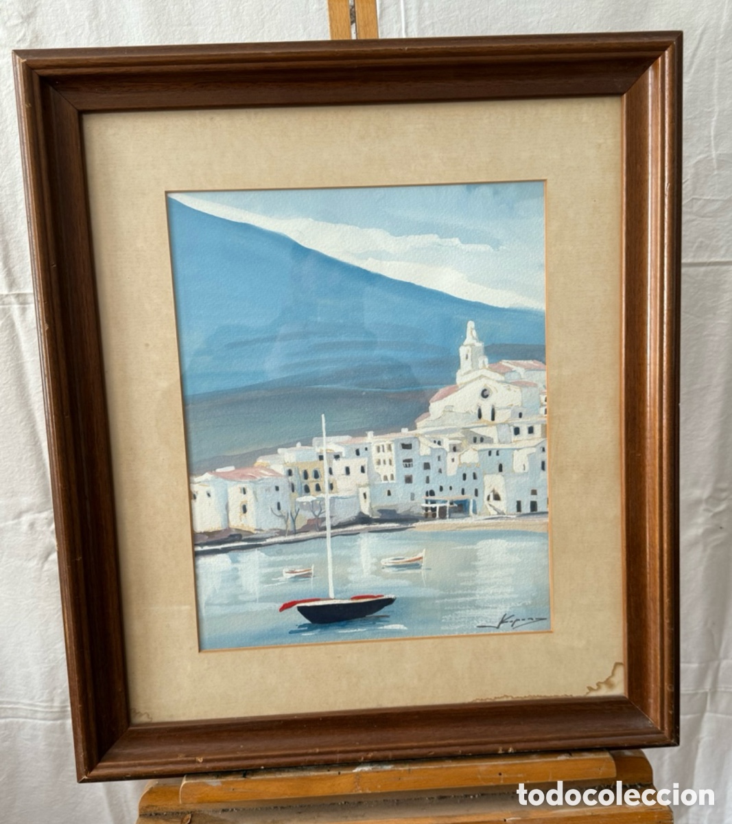 Arte: Joan Copons paisaje marinero &oacute;leo sobre papel enmarcado (60x54 cm).