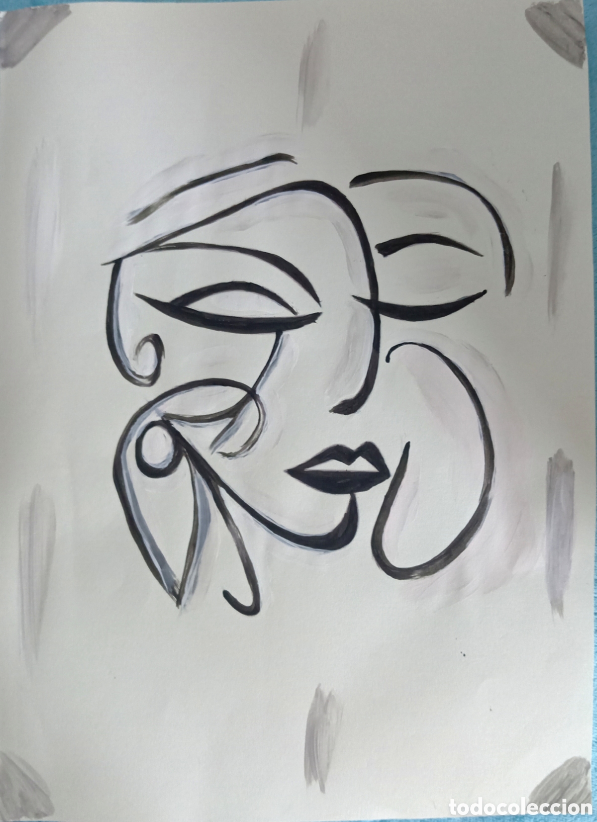 Arte: Original pintura cara abstracta (4) (t&eacute;cnica mixta) acuarela y acr&iacute;lico sobre papel 30,5cm x 21,5cm.