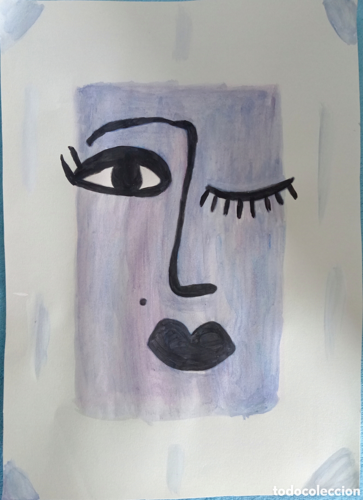 Arte: Original pintura cara abstracta (5) (t&eacute;cnica mixta) acuarela y acr&iacute;lico sobre papel 30,5cm x 21,5cm.