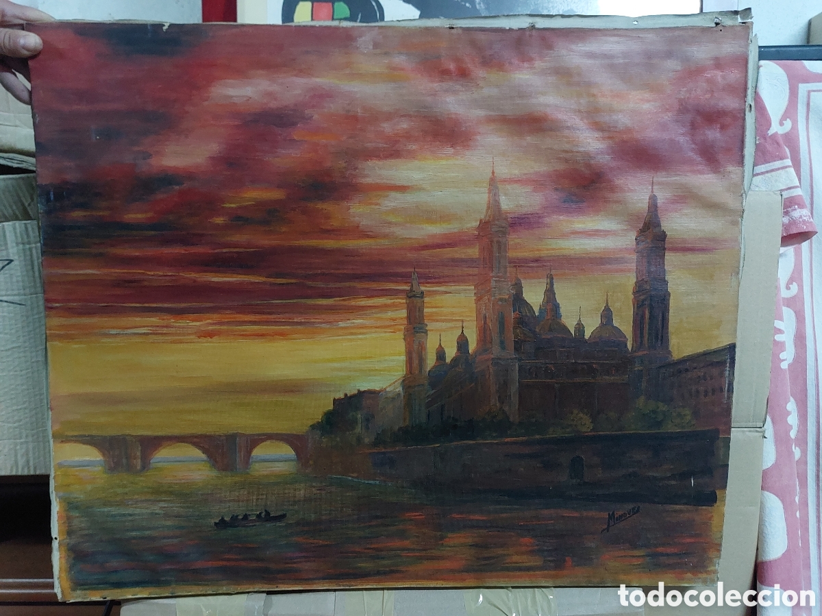 Arte: El Pilar Zaragoza oleo de Minoves