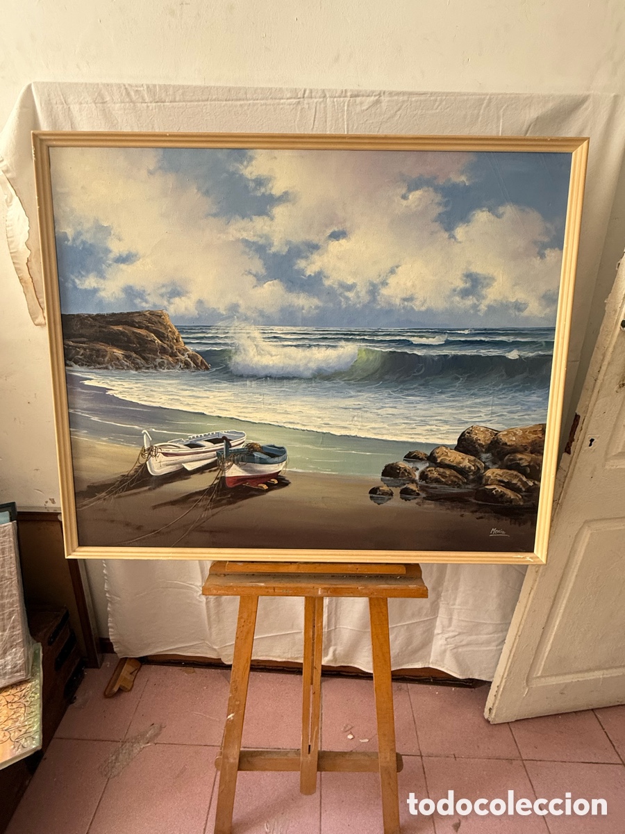 Arte: &Oacute;leo sobre lienzo de Manuel M. Merino marina gran formato 102 x 84 cm