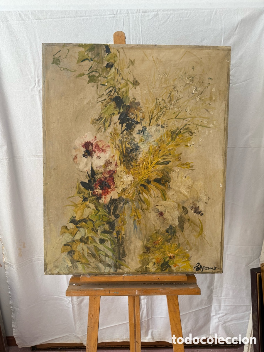 Arte: Josep Miquel Serrano i Serra 1912 1982 Flores mediterr&aacute;neas &oacute;leo sobre lienzo gran formato(81X65 cm)