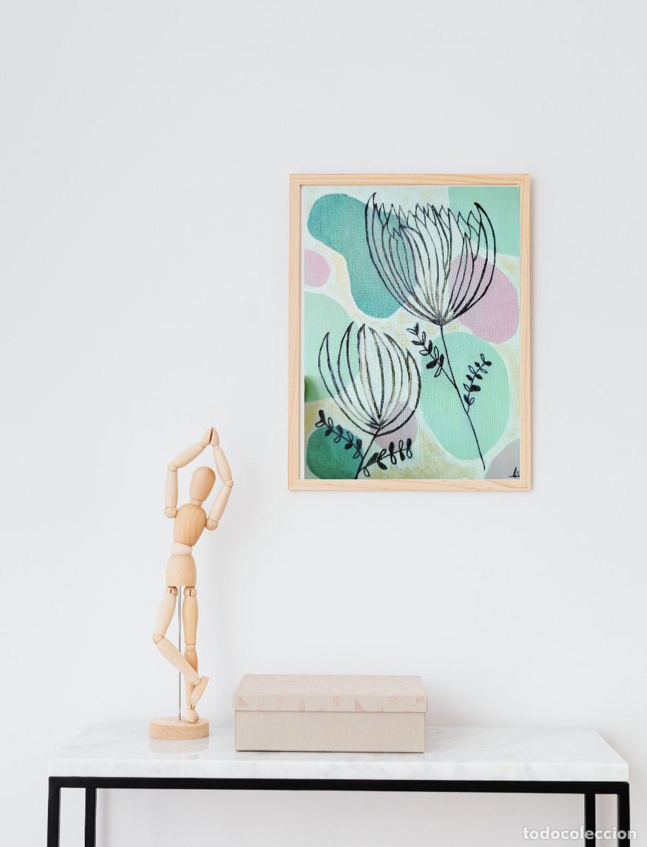Arte: Pintura acr&iacute;lica abstracto moderno flores. Decoraci&oacute;n de pared , lienzo firmado