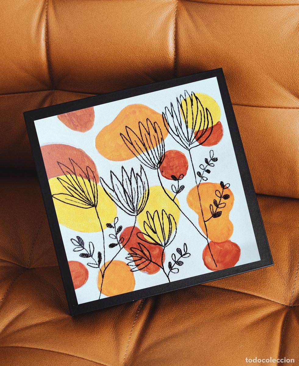 Art: Pintura original en lienzo estilo bohemio (boho) y minimalista. Flores estilo retro acr&iacute;lico