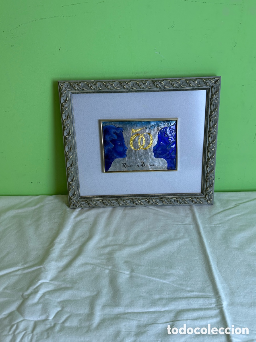 Arte: Esmalte pintado art&iacute;stico pareja Ram&oacute;n y Ramona enmarcado