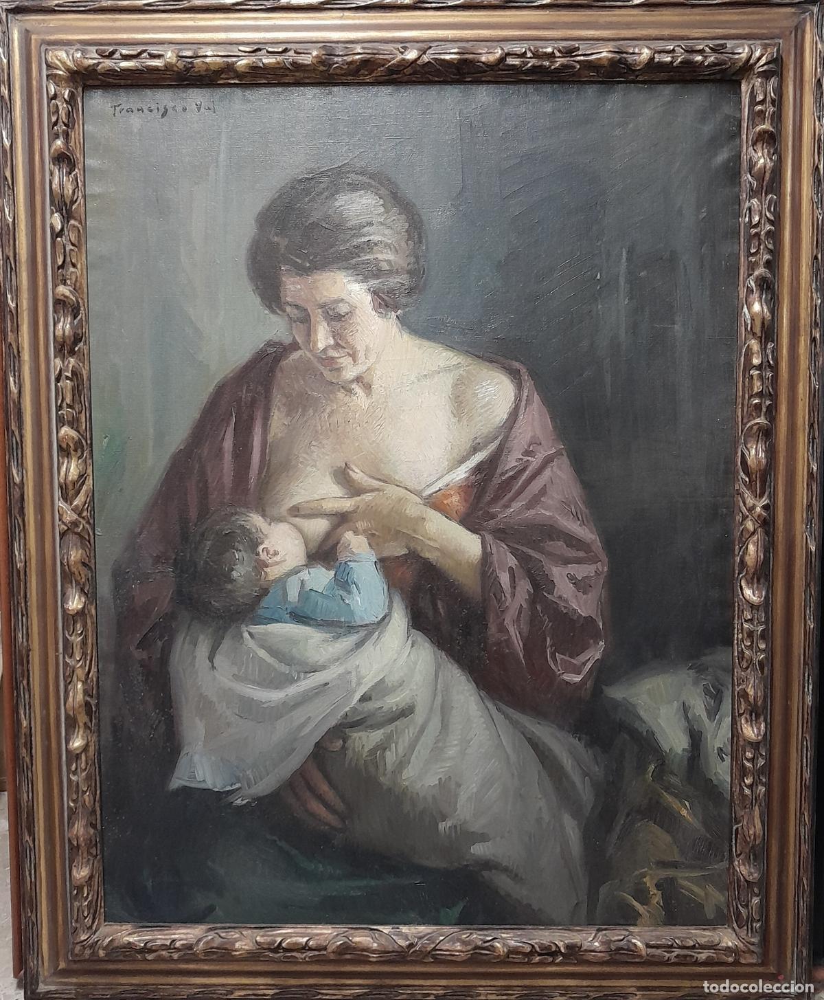 Kunst: A-548. FRANCISCO VAL SORIANO (1915- 2016). &Oacute;LEO SOBRE LIENZO. MATERNIDAD. FECHADO 1945.