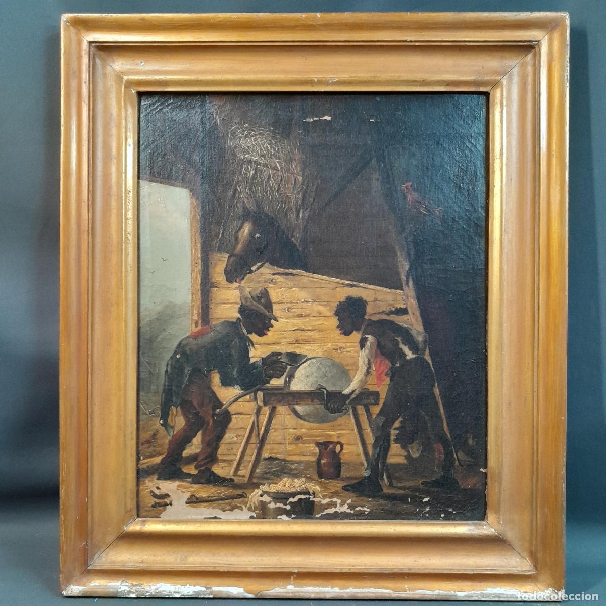 Arte: C-1977. ALBERT WILSON JANVIER (SIGLO XIX). &Oacute;LEO SOBRE LIENZO. ESCENA DE G&Eacute;NERO. FECHADO 1840.