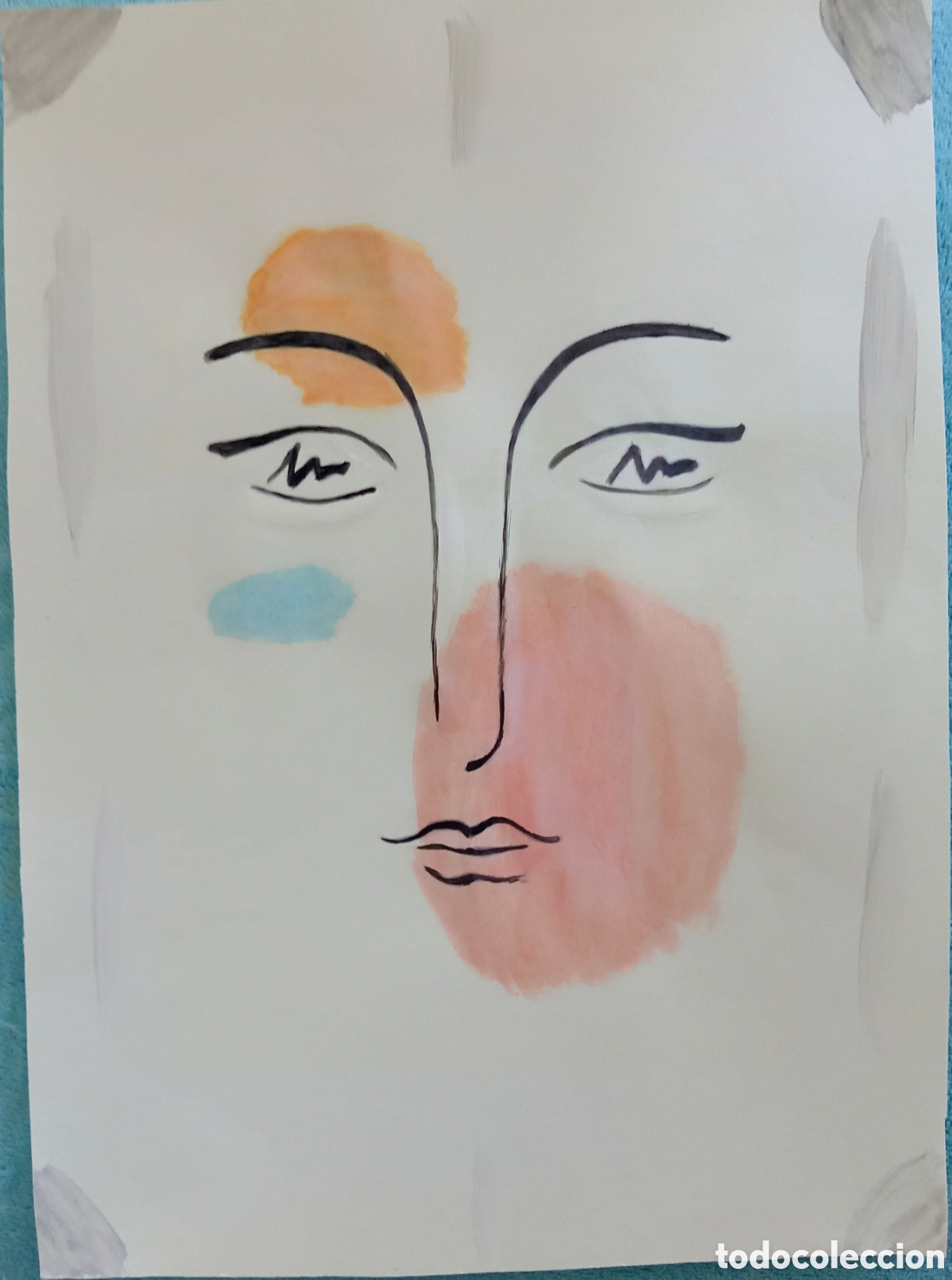 Arte: Original pintura cara abstracta (7) (t&eacute;cnica mixta) acuarela y acr&iacute;lico sobre papel 30,5cm x 21,5cm.