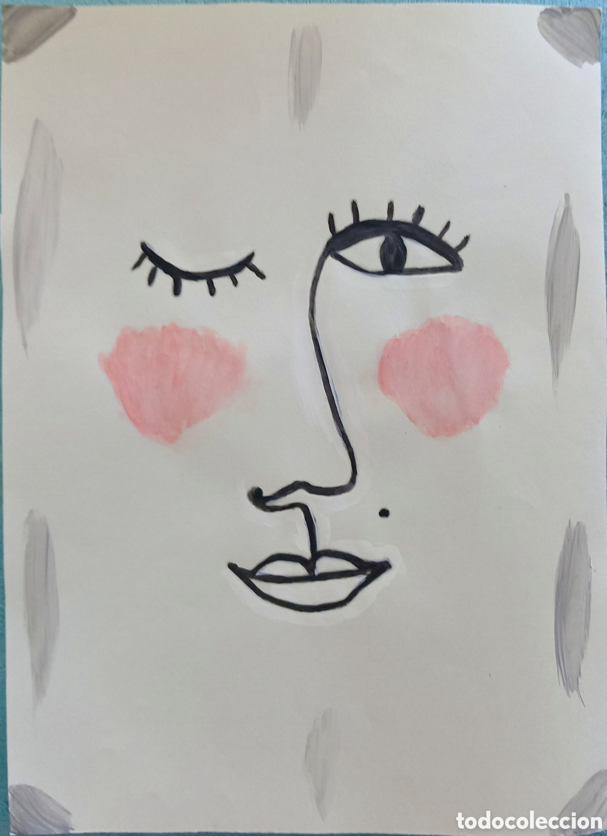 Arte: Original pintura cara abstracta (8) (t&eacute;cnica mixta) acuarela y acr&iacute;lico sobre papel 30,5cm x 21,5cm.