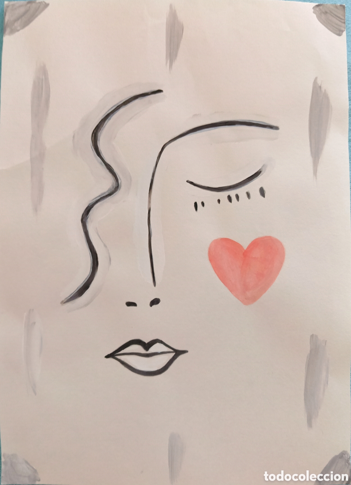 Arte: Original pintura cara abstracta (10) (t&eacute;cnica mixta) acuarela y acr&iacute;lico sobre papel 30,5cm x 21,5cm