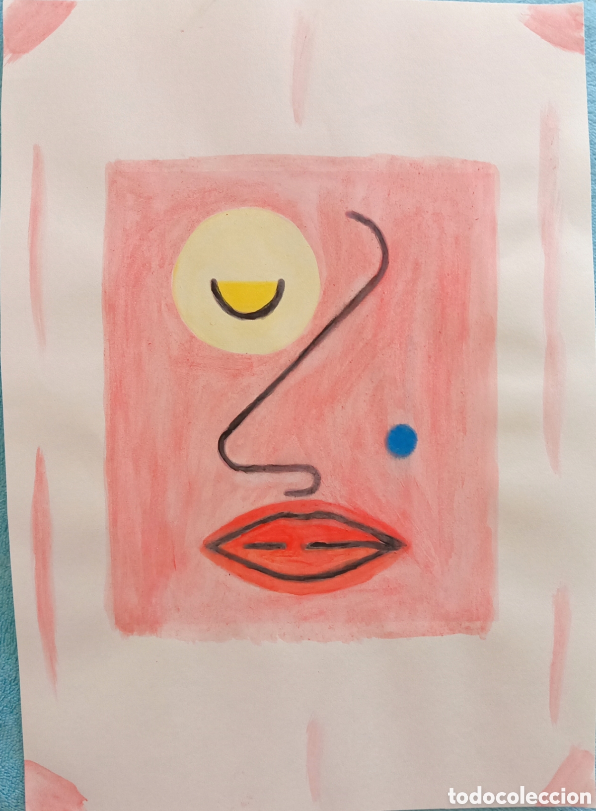 Arte: Original pintura cara abstracta (11) (t&eacute;cnica mixta) acuarela y acr&iacute;lico sobre papel 30,5cm x 21,5cm