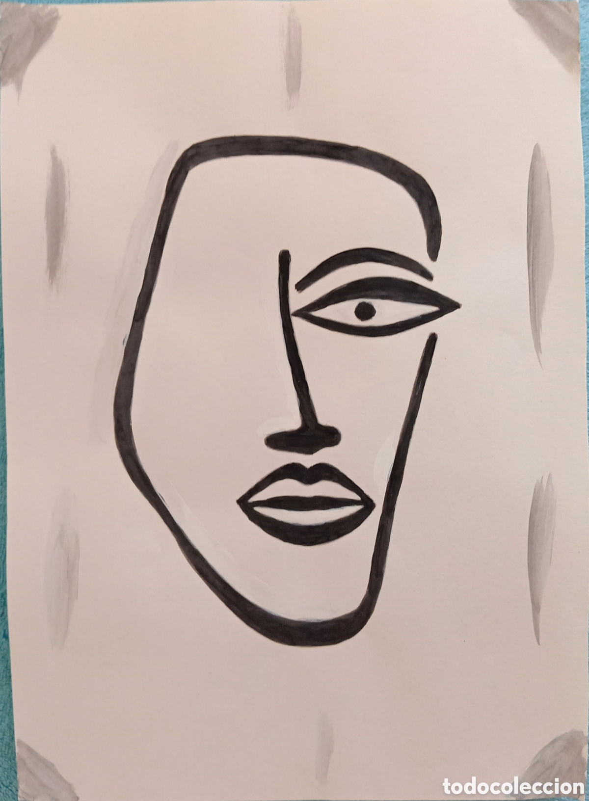 Arte: Original pintura cara abstracta (12) (t&eacute;cnica mixta) acuarela y acr&iacute;lico sobre papel 30,5cm x 21,5cm