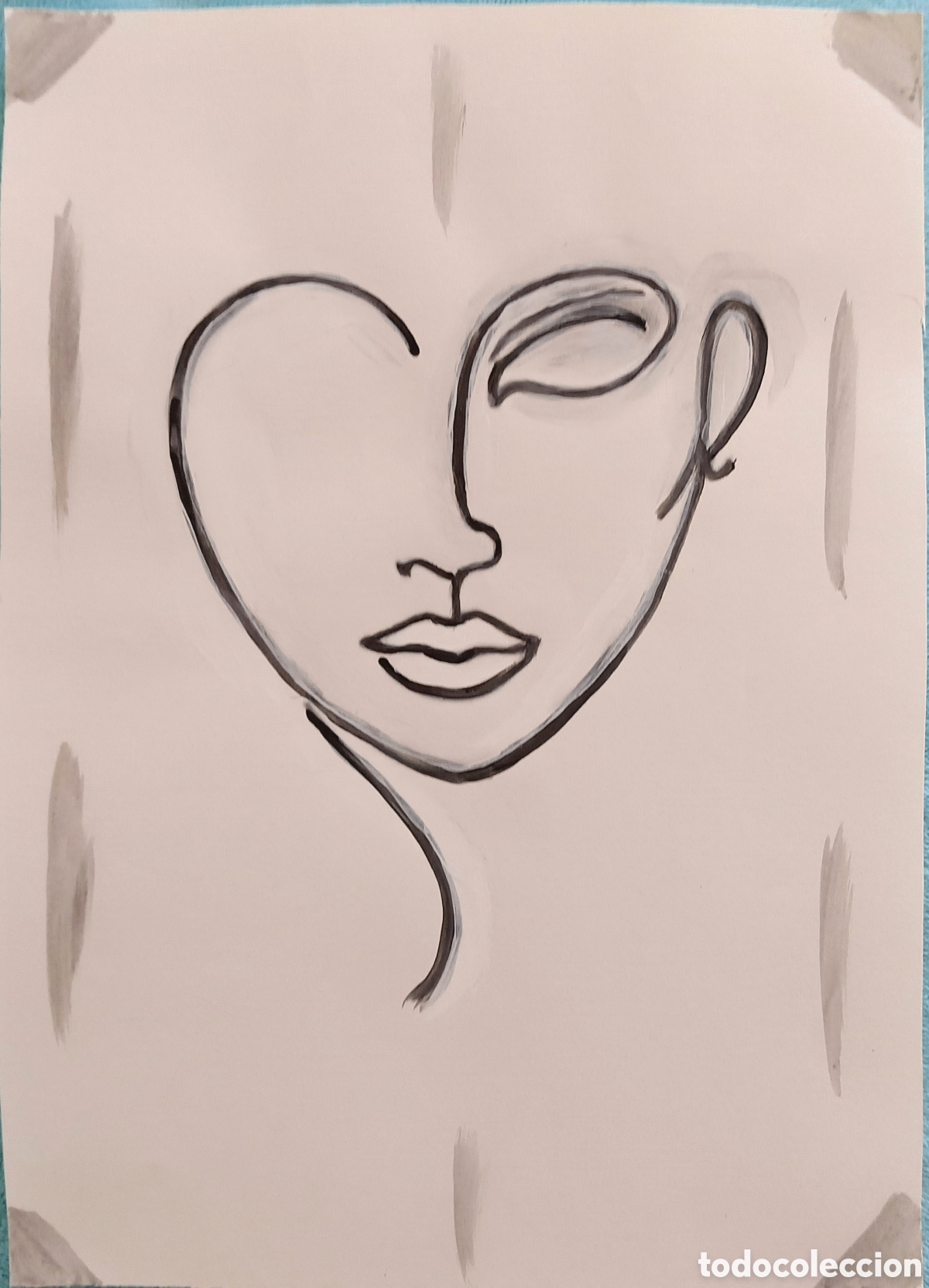 Arte: Original pintura cara rasgos linea (4) (t&eacute;cnica mixta) acuarela y acr&iacute;lico sobre papel 30,5cm x 21,5