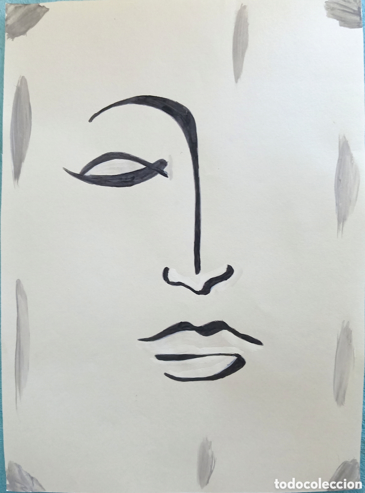 Arte: Original pintura cara rasgos linea (5) (t&eacute;cnica mixta) acuarela y acr&iacute;lico sobre papel 30,5cm x 21,5