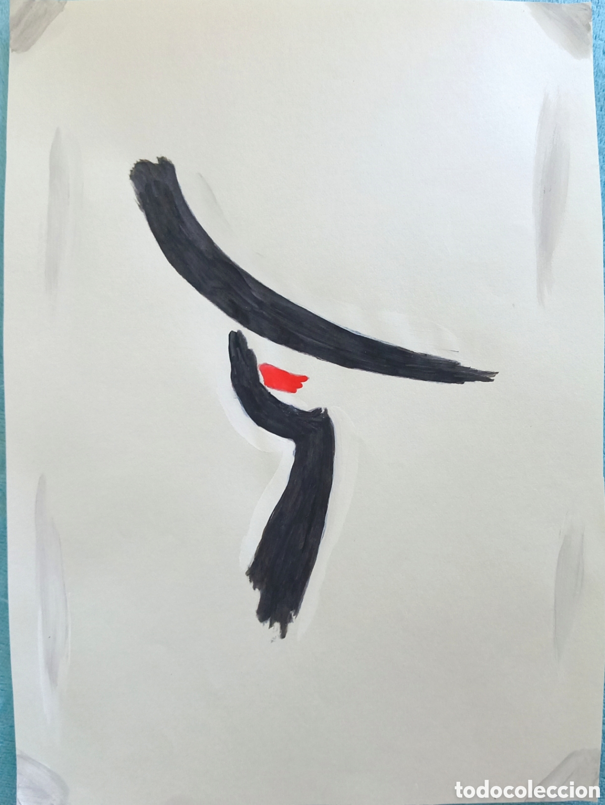 Arte: Original pintura mujer con sombrero trazos (15) (t&eacute;cnica mixta) acuarela y acr&iacute;lico sobre papel 29,2