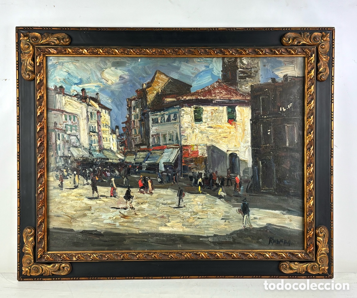 Arte: &Oacute;LEO SOBRE TELA- PLAZA LLENA DE GENTE