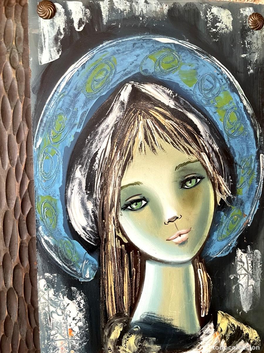 Kunst: &ldquo;Retrato femenino estilo Mid-Century Modern &ndash; &Oacute;leo sobre tabla &ndash; Firmado &ndash; T&eacute;cnica con relieve&rdquo;
