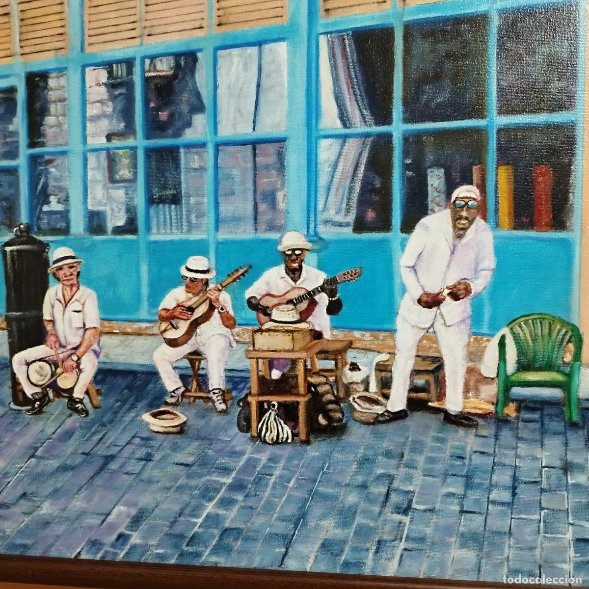 Arte: CUADRO OLEO SOBRE TELA - MUSICOS CALLEJEROS EN LA HABANA CUBA