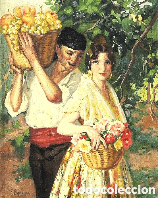 Arte: Federico Badenes Benito (Valencia 1879-1963) &rdquo;Pareja de valencianos&rdquo; &oacute;leo sobre lienzo (50 x 40) fir
